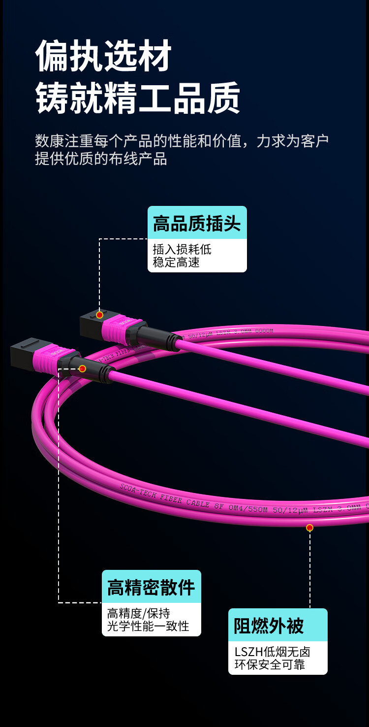 8芯MPO-MPO光纤跳线 母头B极性MTP OM4万兆多模跳纤 (https://www.scoa-cn.com/) 40G100G400GMPO线缆 第2张