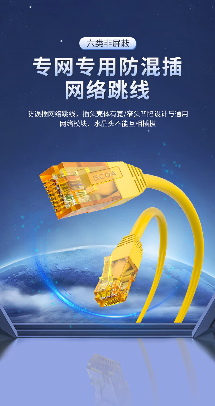 内外网网络跳线 黄色非屏蔽RJ45-L/H异型口跳线 防混插防违规外联 (https://www.scoa-cn.com/) 六类非屏蔽信道系统 第1张