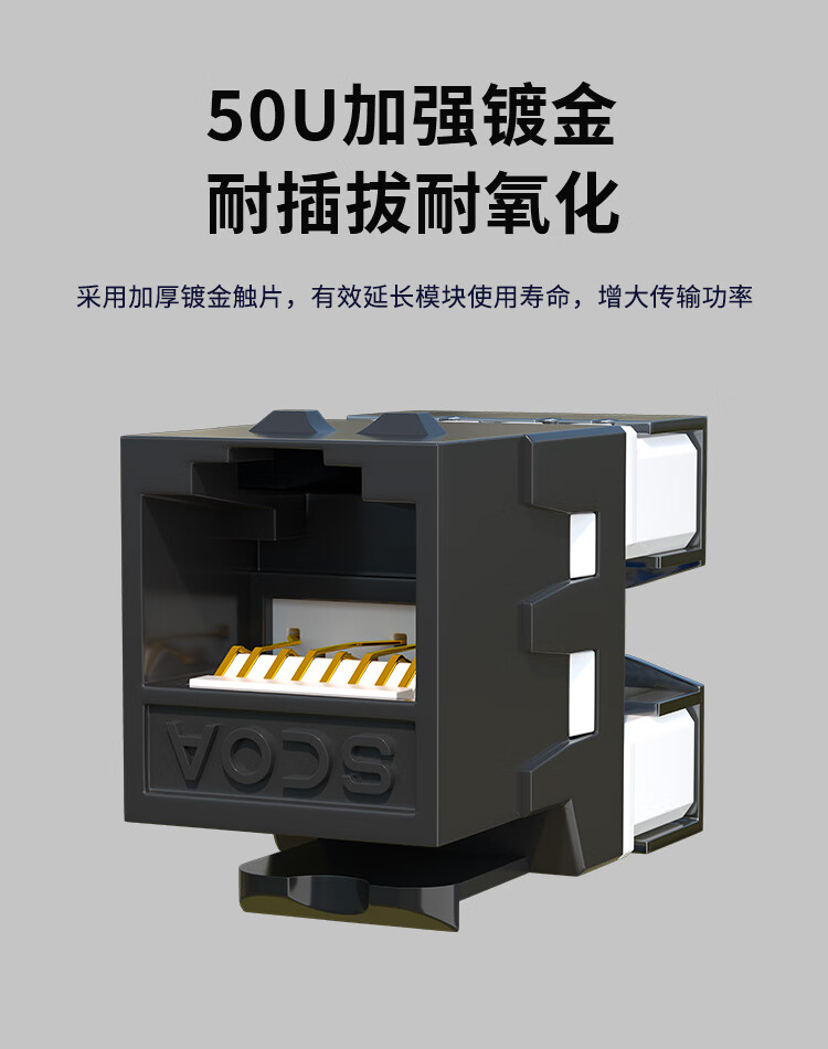 六类网络模块 Cat6千兆网线插座面板模块 非屏蔽 50U镀金 (https://www.scoa-cn.com/) 六类非屏蔽信道系统 第3张