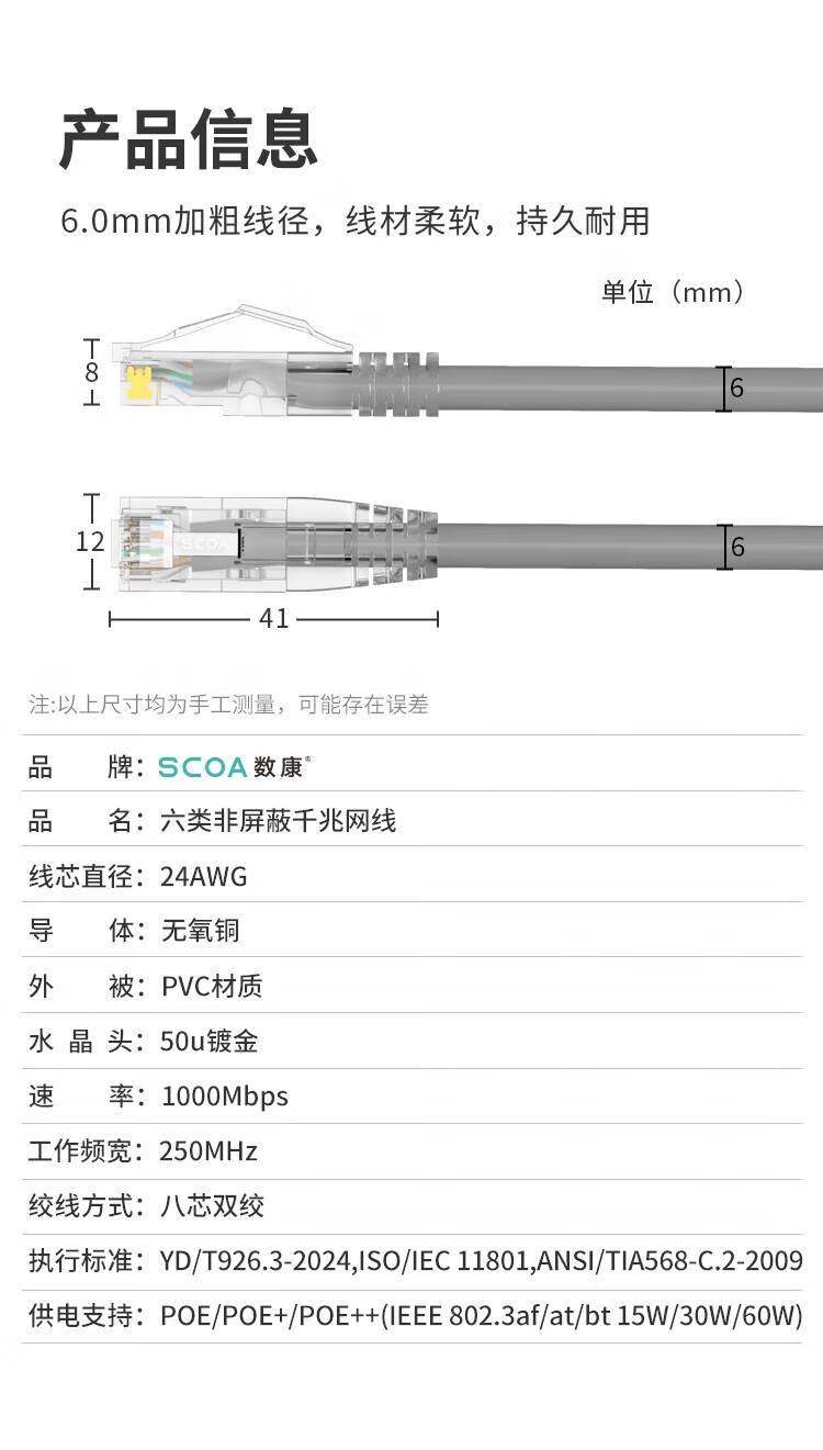六类网线 Cat6类非屏蔽网络跳线 (https://www.scoa-cn.com/) 六类非屏蔽信道系统 第5张