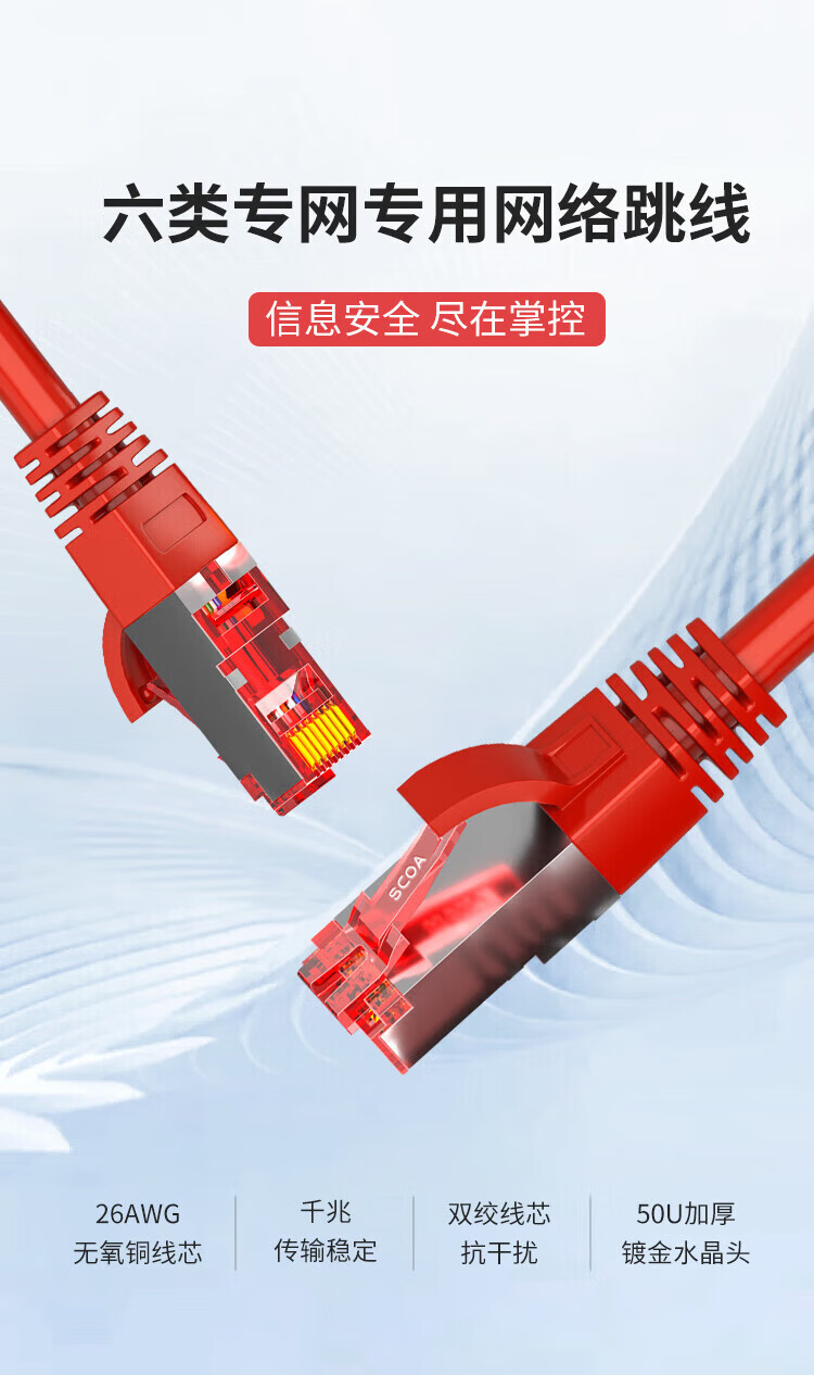 内外网网络跳线 红色屏蔽异形RJ45-L/H水晶头连接线 (https://www.scoa-cn.com/) 六类屏蔽信道系统 第1张