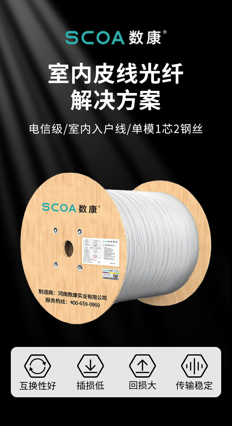 GJXH 6室内蝶形皮线光缆白色 (https://www.scoa-cn.com/) 室内多途布线光缆 第1张
