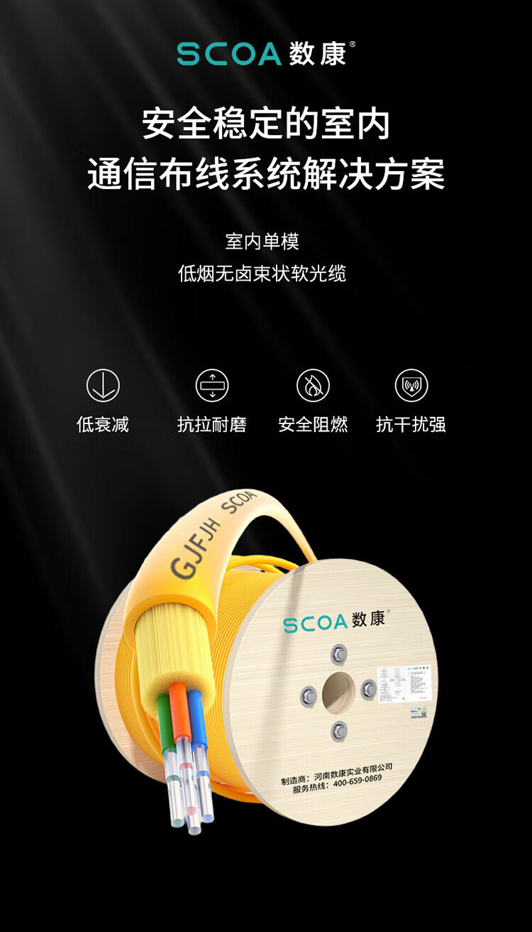 室内光缆 万兆单模光缆 9/125 光纤线 GJFJH低烟无卤阻燃软光缆 (https://www.scoa-cn.com/) 室内多途布线光缆 第1张
