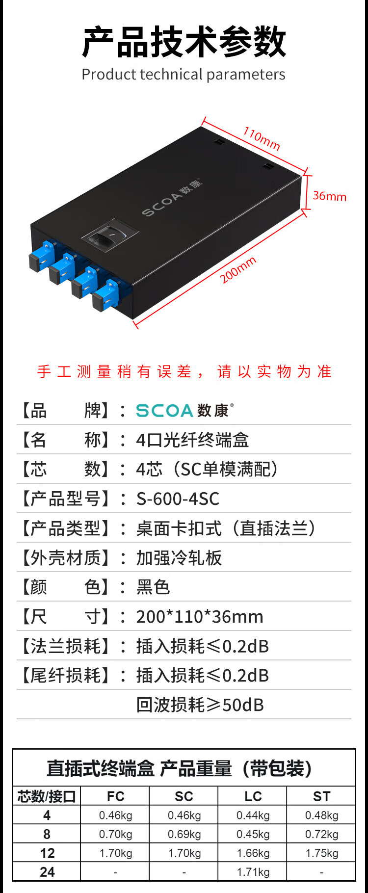 光纤终端盒 4口4芯【满配SC尾纤+法兰】单模大方头 (https://www.scoa-cn.com/) 光纤配线箱 第10张