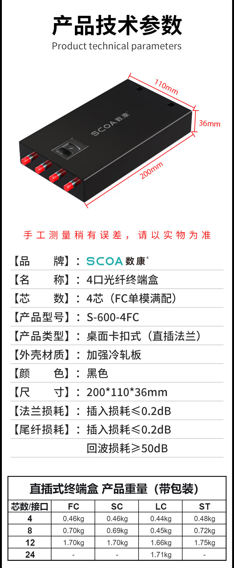 光纤终端盒 4口4芯【满配FC尾纤+法兰】单模圆头 (https://www.scoa-cn.com/) 光纤配线箱 第10张