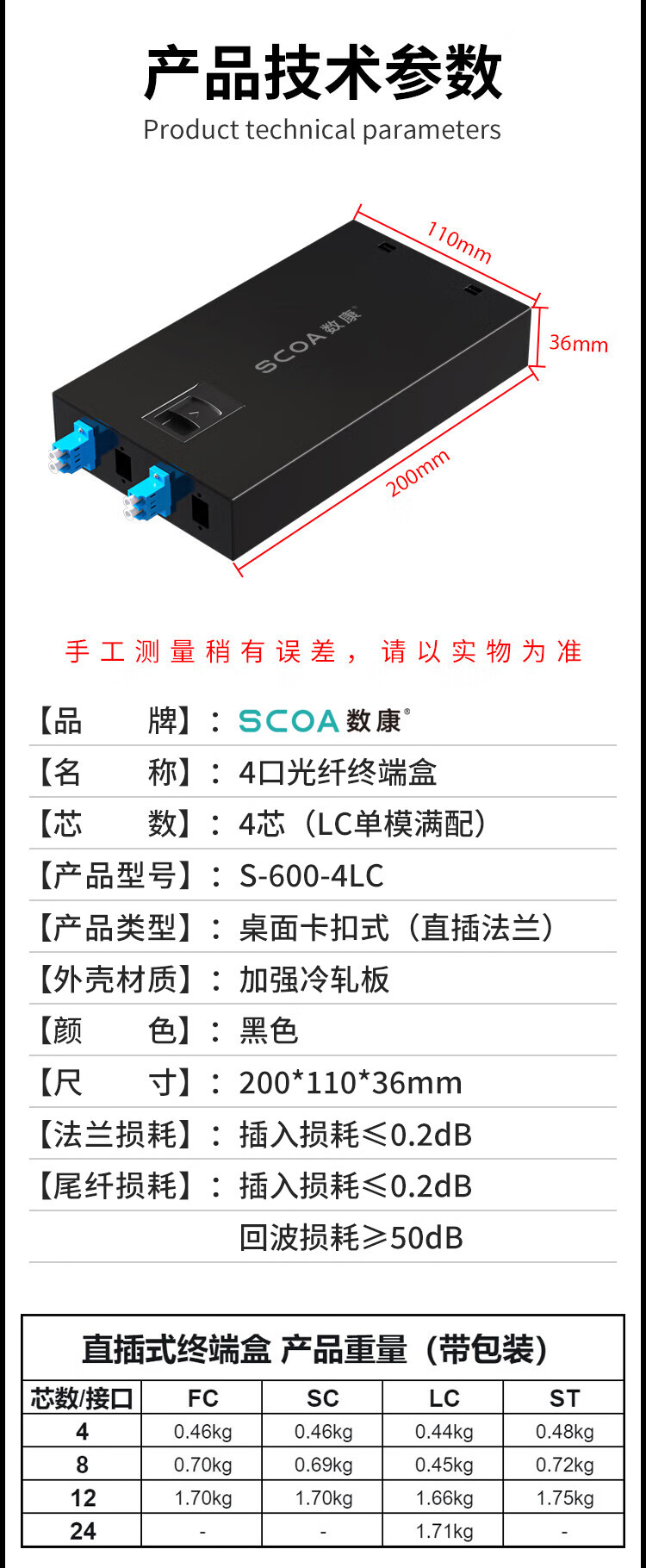 光纤终端盒 4口4芯【满配LC尾纤+法兰】单模小方头 (https://www.scoa-cn.com/) 光纤配线箱 第10张