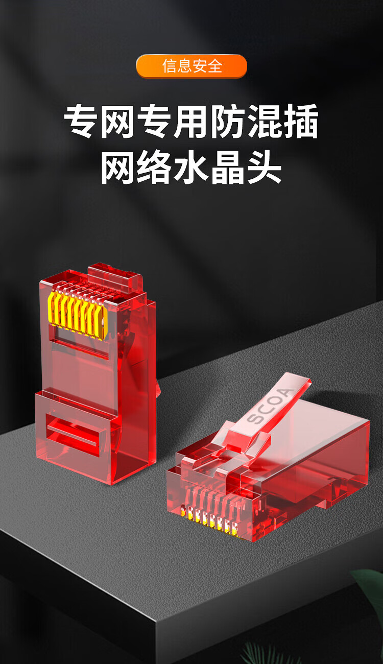 内外网转换专网水晶头 异形水晶头RJ45-L/H 红色 非屏蔽 (https://www.scoa-cn.com/) 六类非屏蔽信道系统 第1张