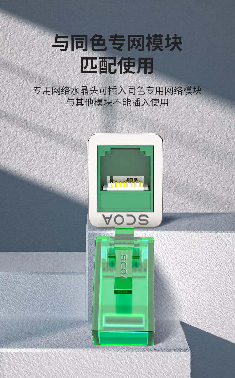 内外网转换专网水晶头 异形水晶头RJ45-L/H 绿色 非屏蔽 (https://www.scoa-cn.com/) 六类屏蔽信道系统 第2张